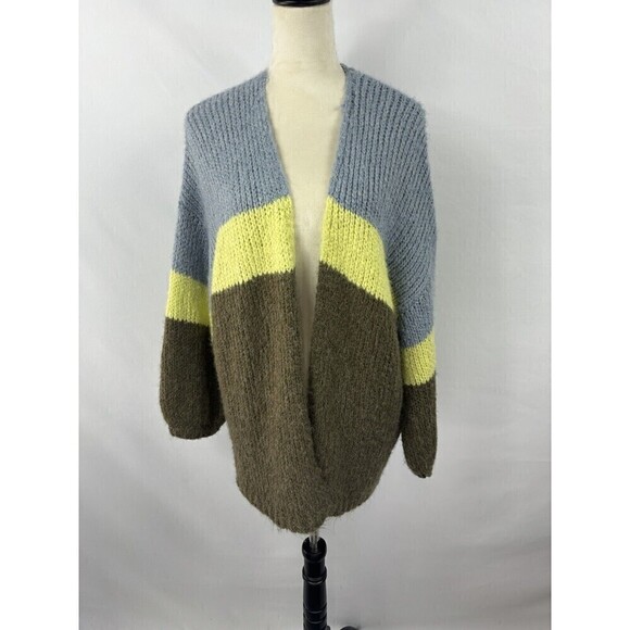 Aerie Chunky Cardigan Blue Green Medium Knit Boho Bohemian Wool Mohair Stripe - Picture 2 of 9